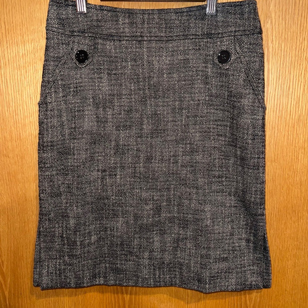 Etcetera Pencil Skirt Womens 2 Black‎ White Tweed Cotton Linen Excellent Slit